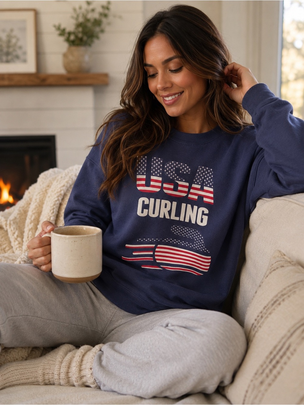 Vintage SoSoft USA Curling Crewneck Olympics Sweatshirt